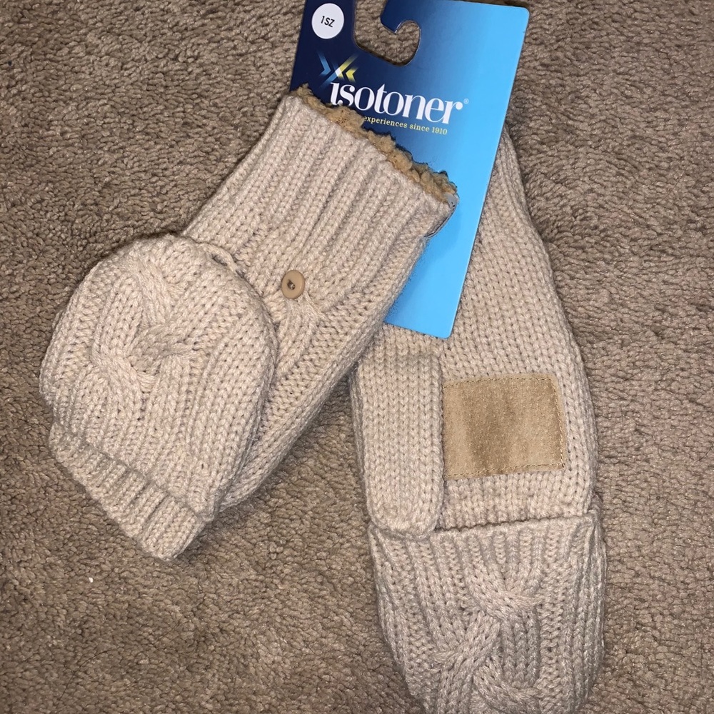 Flip Top Mittens - Beige